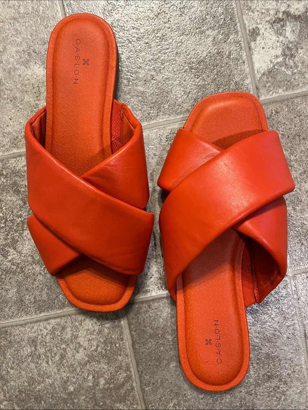 Caslon Orange Crisscross Slide Sandals